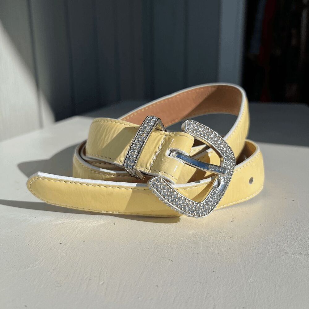 VTG Brighton Y2K Patent Leather Rhinestone Belt Western Glam Size 38 USA